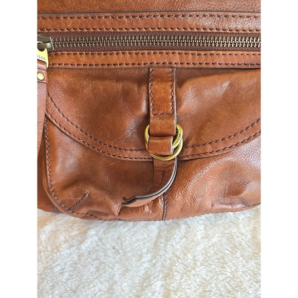 Fossil Brown Genuine‎ Leather Satchel Crossbody Messenger Tote Bag Purse - Picture 5 of 16